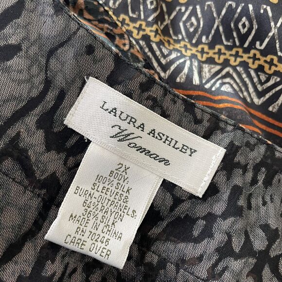 Laura Ashley Woman 100% Silk Mixed Animal Print Cardigan Top Plus 2X 16 18 Brown - Picture 4 of 7